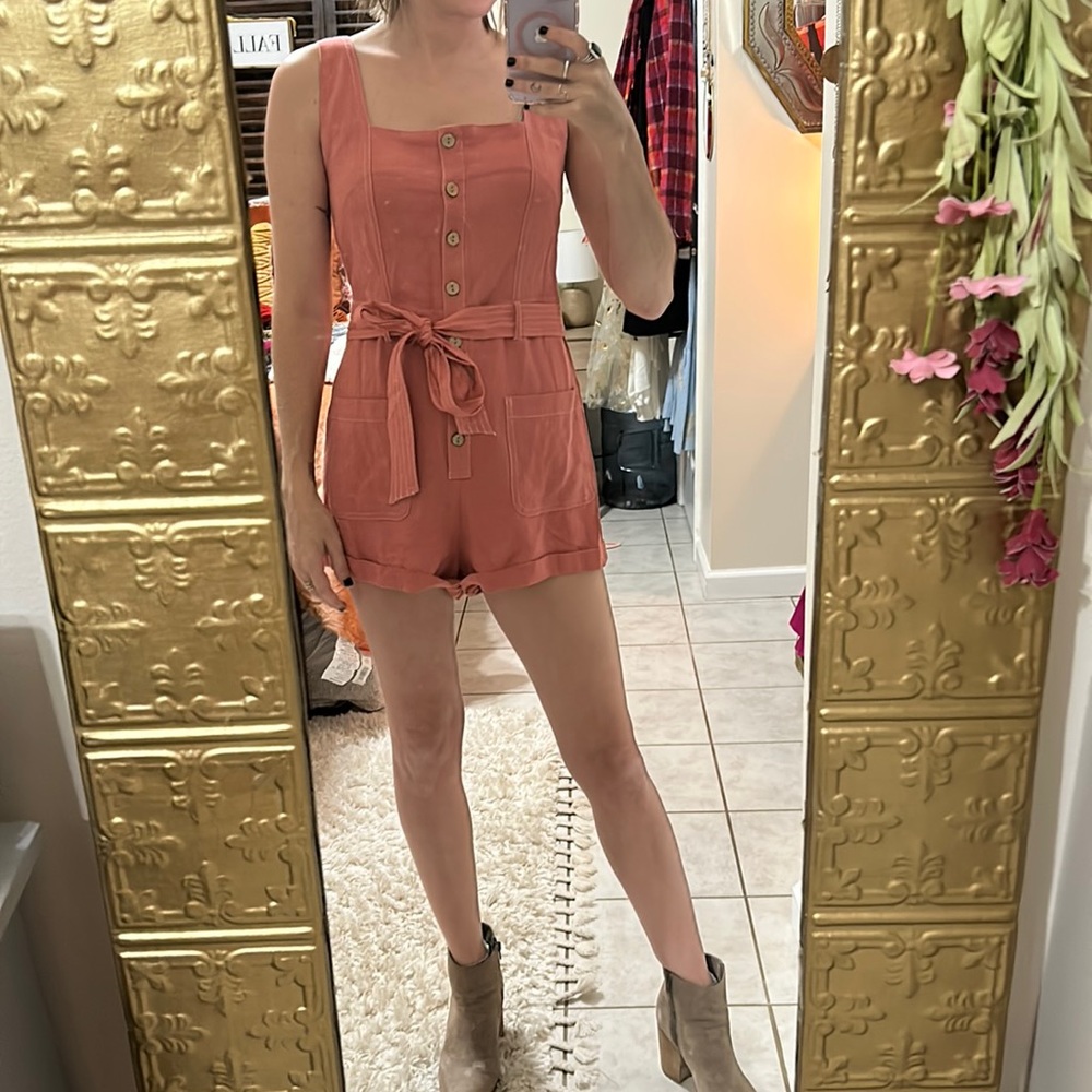Coral belted romper